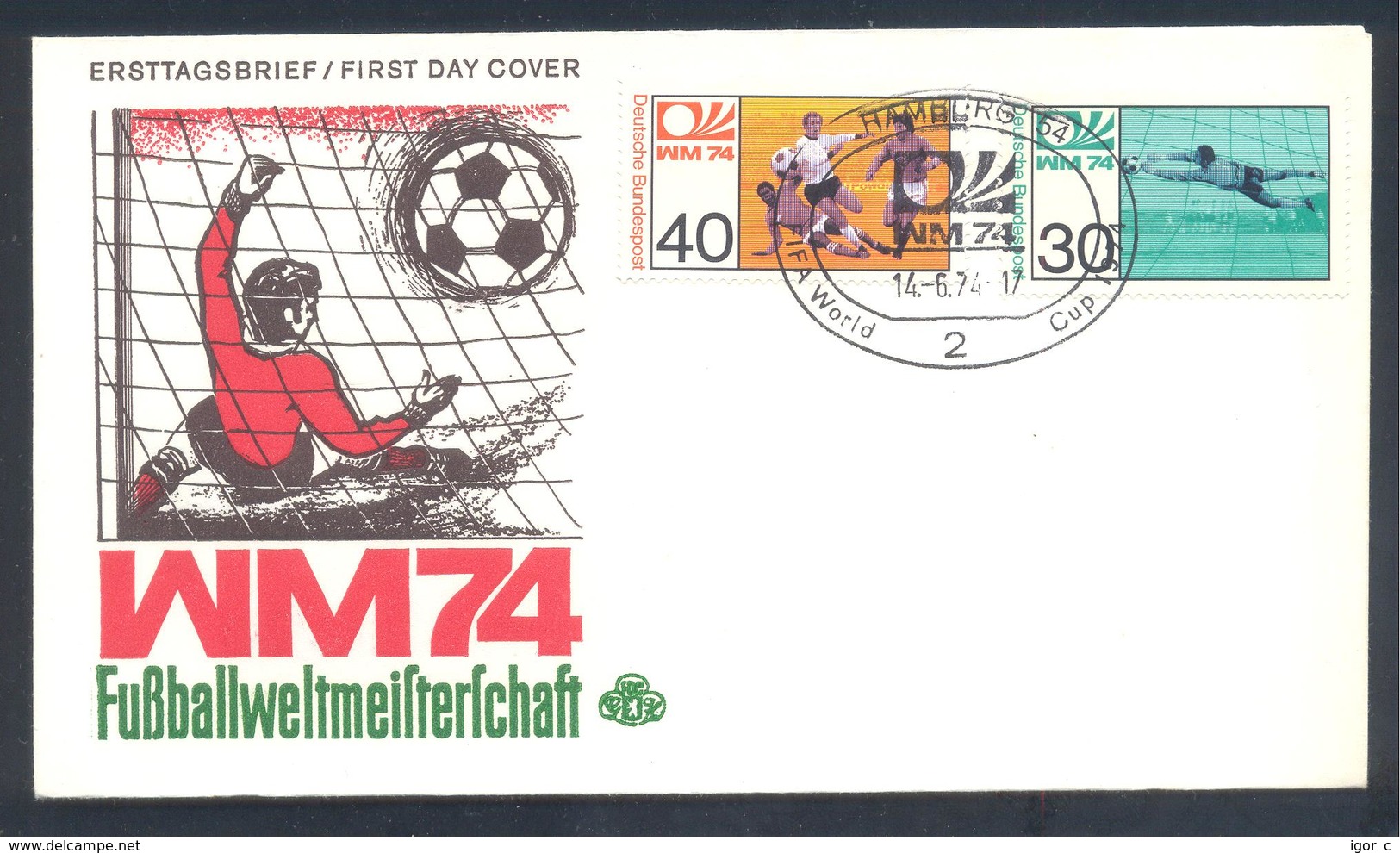 Germany 1974 Cover: Football Fussball Soccer Calcio: FIFA World Cup; Hamburg Cancellation - 1974 – Westdeutschland