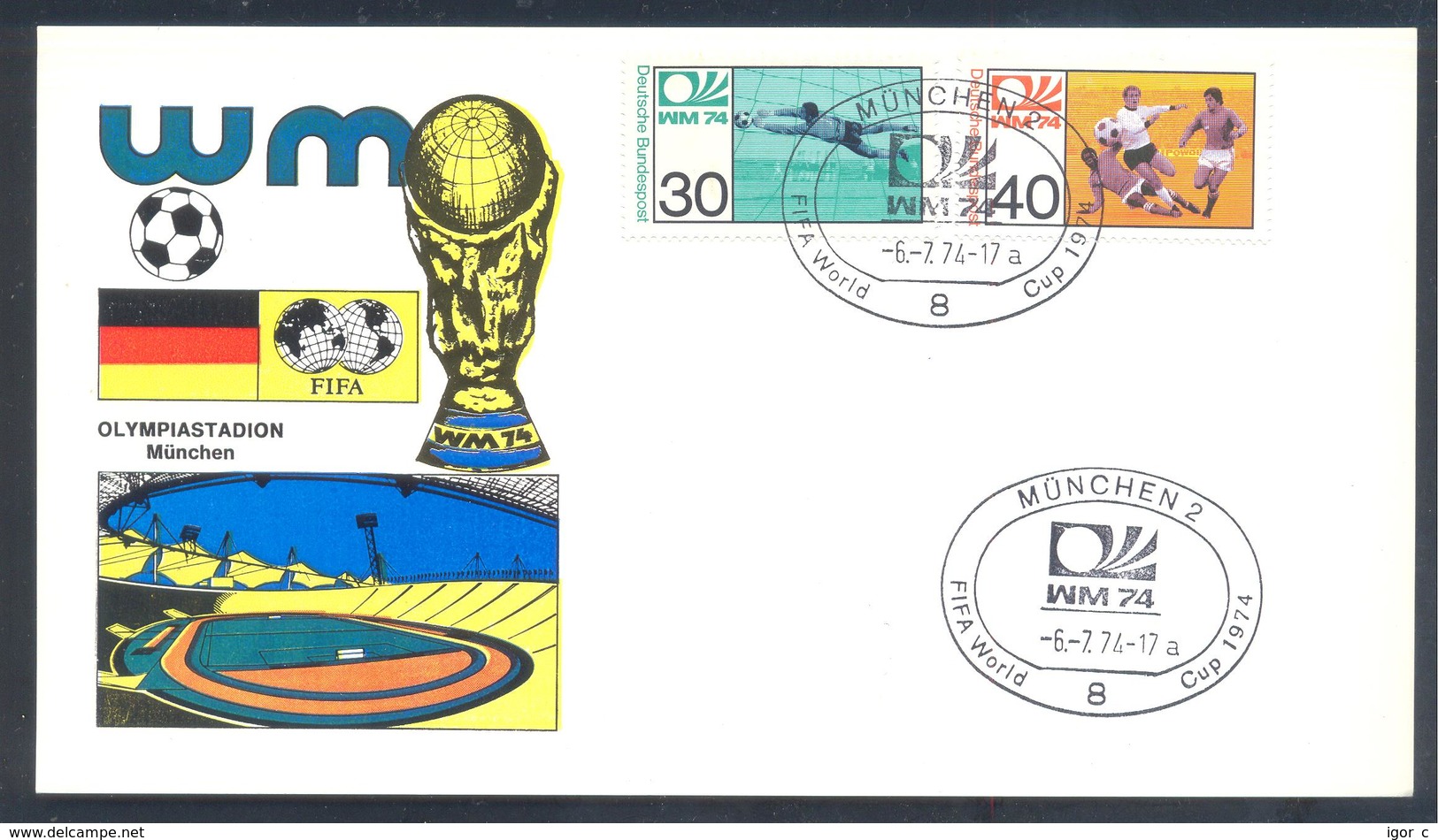 Germany 1974 Card: Football Fussball Soccer Calcio: FIFA World Cup; München Cancellation; Olympistadion - 1974 – Westdeutschland