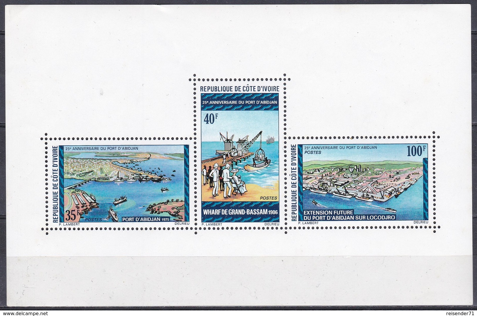 Elfenbeinküste Ivory Coast Cote D'Ivoire 1975 Infrastruktur Transport Hafen Habour Werft Docks Abidjan, Bl. 5 ** - Costa D'Avorio (1960-...)