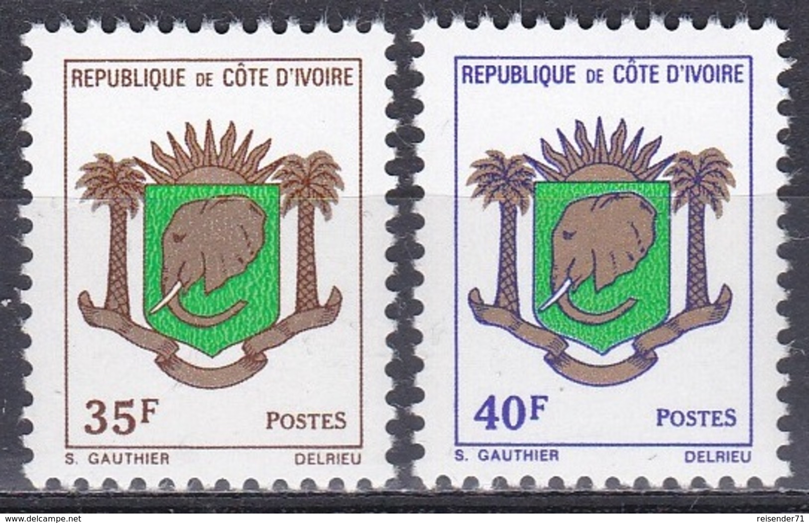 Elfenbeinküste Ivory Coast Cote D'Ivoire 1974 Wappen Coat Of Arms Elefanten Elephants Tiere Staatswappen, Mi. 450-1 ** - Costa D'Avorio (1960-...)