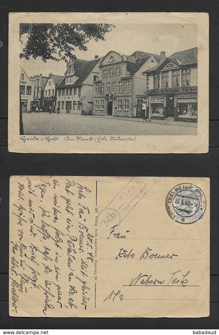 PPC Heidi, Domestic   Used, 12pf, HIEDE (HOLST) 20.V.48, C.d.s. + Cachet " 24b Kleve / Ober Heidi (Holst)" - Heide