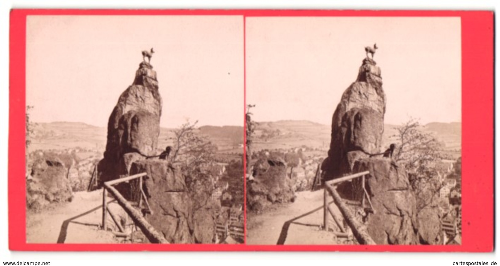 Stereo-Fotografie F. Fridrich, Prag, Ansicht Karlsbad, Gemse Am Hirschensprung - Stereo-Photographie