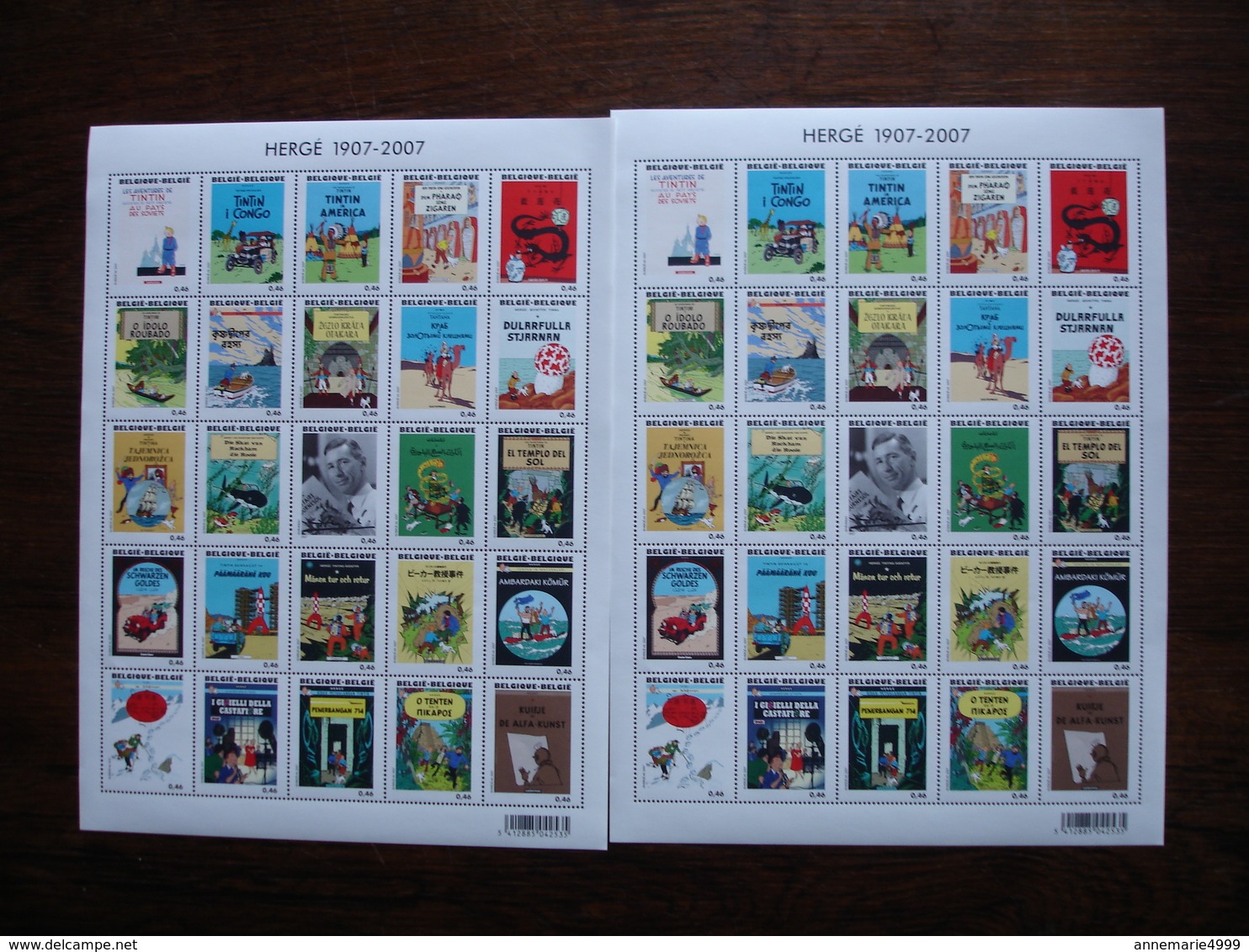 BELGIQUE Lot De 2 Feuilles  THEMES  Albums Tintin - Neufs