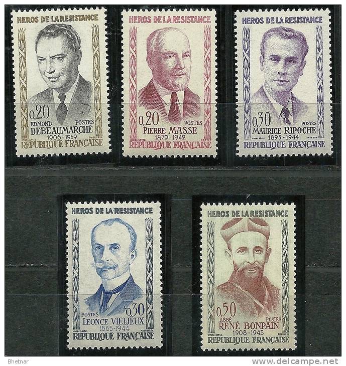 FR YT 1248 à 1252 " Héros De La Résistance : 4e Série " 1960 Neuf** - Unused Stamps