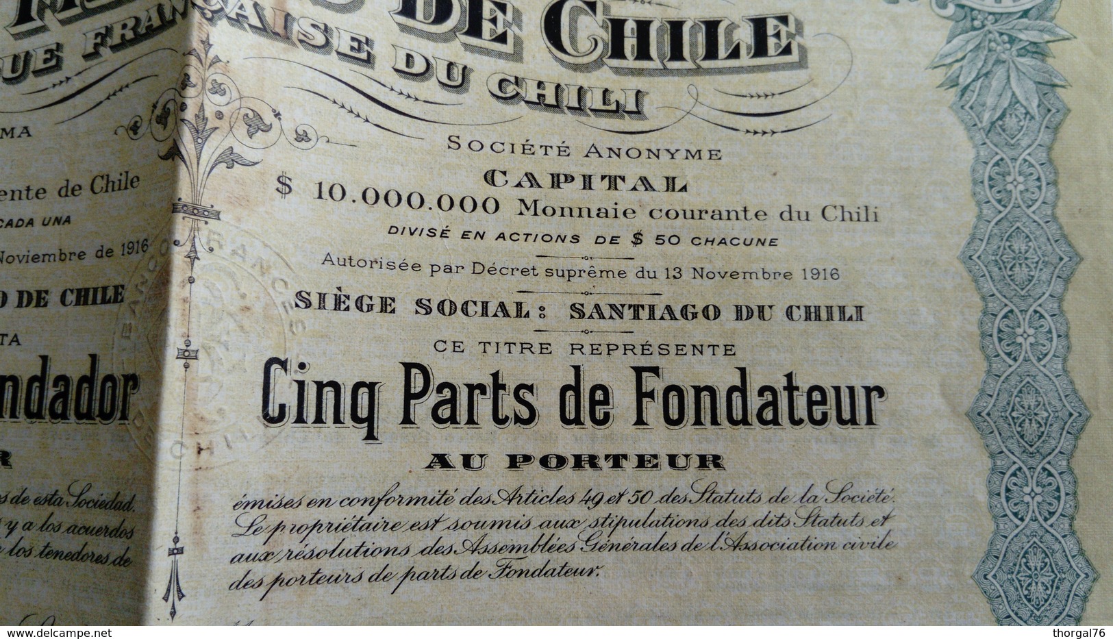 BANQUE FRANCAISE DU CHILI 1917 BONS AU PORTEUR - Unclassified