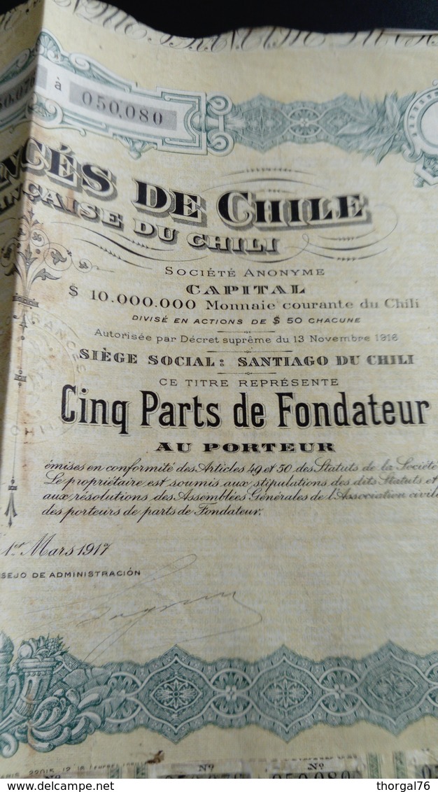 BANQUE FRANCAISE DU CHILI 1917 BONS AU PORTEUR - Unclassified