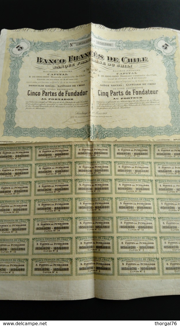 BANQUE FRANCAISE DU CHILI 1917 BONS AU PORTEUR - Unclassified