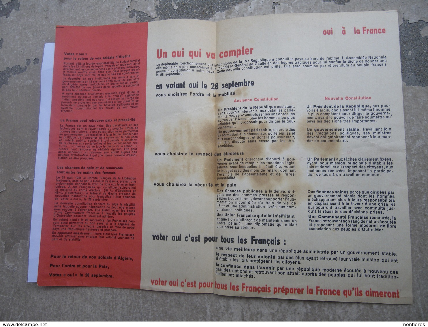 Tract Référendum 5ème République 1958 - De Gaulle - Guerre D'Indochine - Ligue D'Action Féminine - Suffragette - Documents Historiques