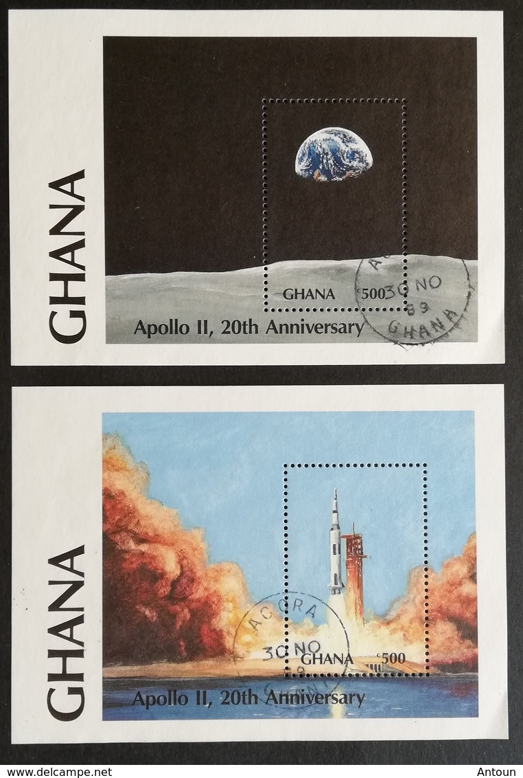 Ghana  1989 1st.Moon  Landing 20th .Anniv. S/S Pair USED - Ghana (1957-...)