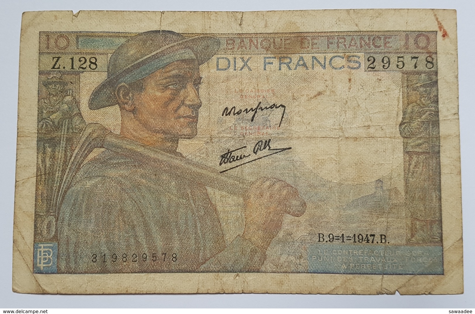 BILLET FRANCE - P.99f - 10 FRANCS - MINEUR - 26/09/1946 - 10 F 1941-1949 ''Mineur''