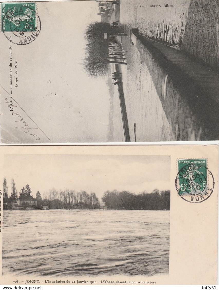 5 CPA:JOIGNY (89) ATTELAGE DANS EAU INONDATION 1910 QUAI DE PARIS PONT,SAUVETAGE BARQUE RUE THIBAULT,PLAINE DE LICHÈRES - Joigny