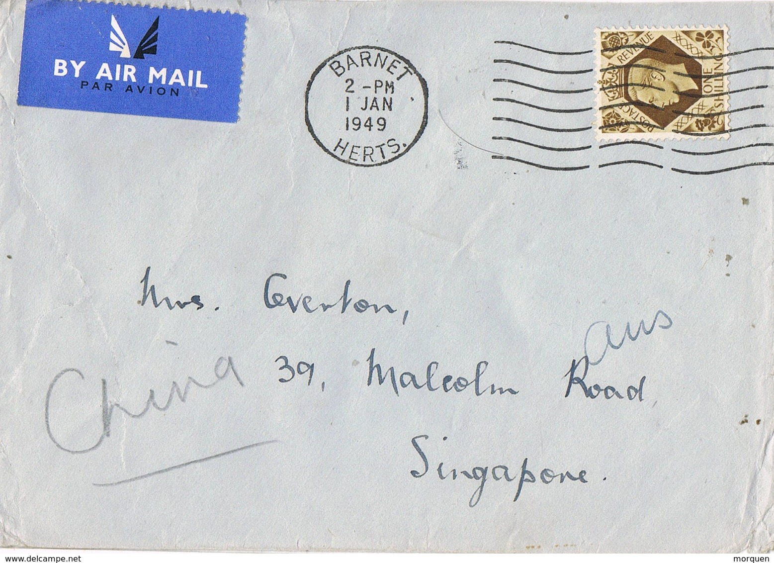 32384. Carta Aerea POTTERS BAR (England) 1949, Fechador De BARNET (Herts) - Cartas & Documentos