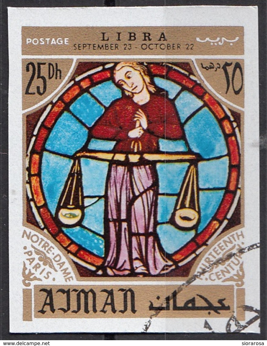 775 Ajman 1971 Segni Zodiaco Bilancia Libra - Stainled Glass Window Vetrata Notre Dame Imperf. Zodiac - Vetri & Vetrate