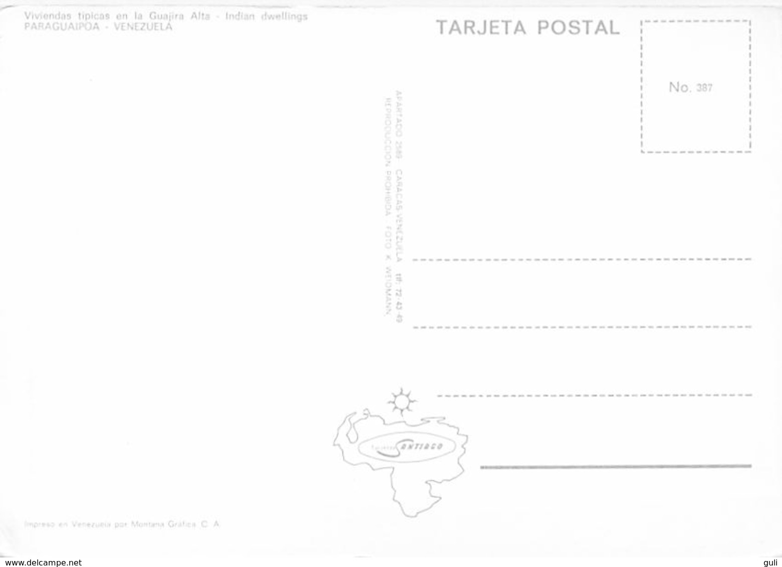 Amérique VENEZUELA PARAGUAIPOA Indian  Dwellings (Habitations Indiennes)* PRIX FIXE - Venezuela