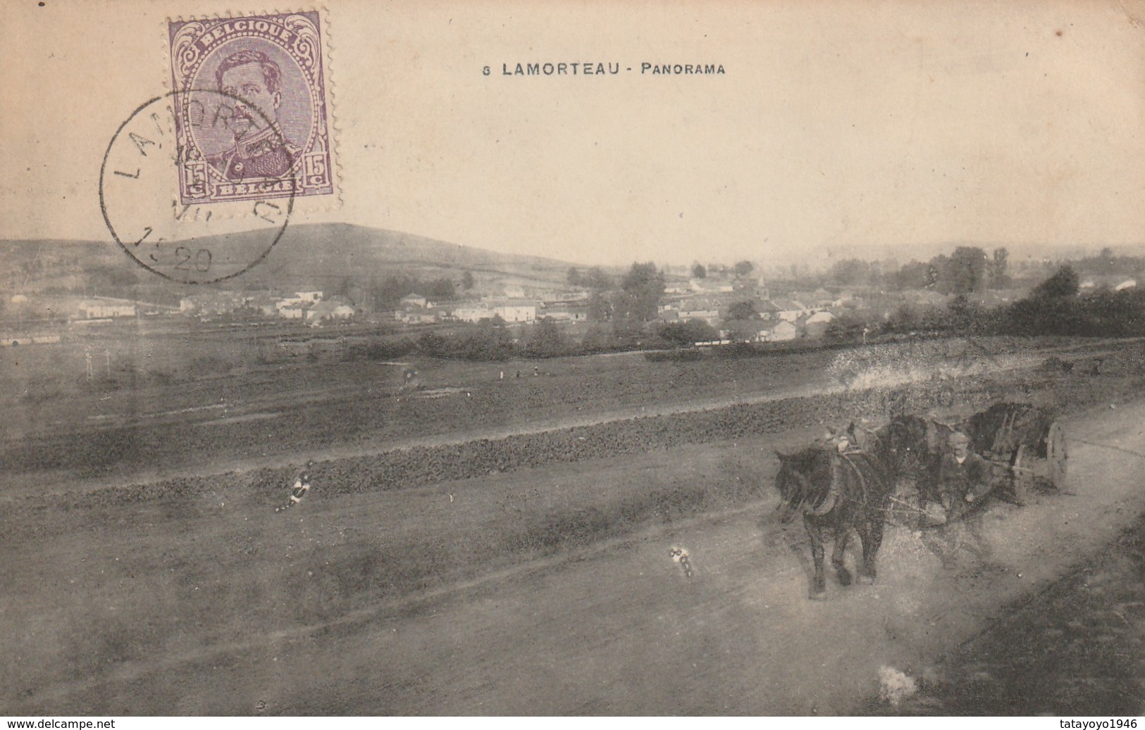 Lamorteau   Panorama  Avec Attelage Circulé En 1920 - Rouvroy