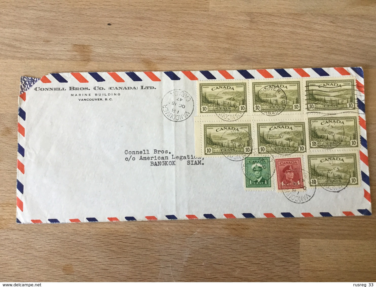 GÄ31748 Canada 1947 Cover From Vancouver To Bangkok - Briefe U. Dokumente