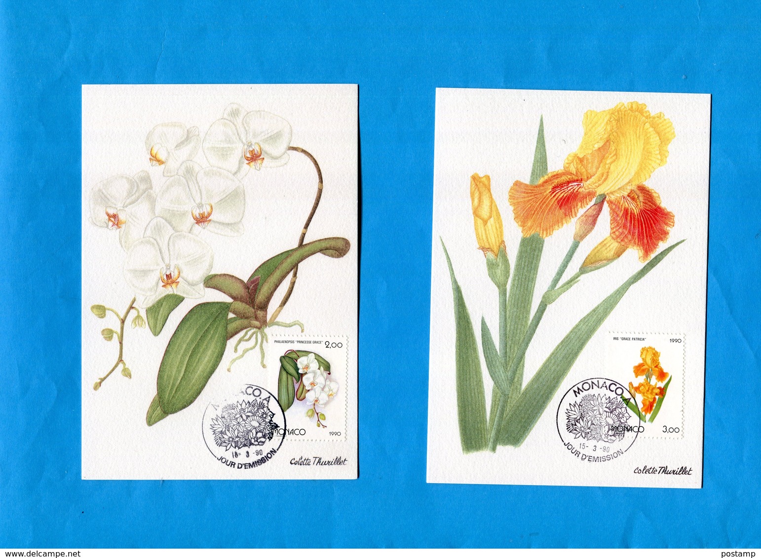 MONACO -MAGNIFIQUE Série 5 Cartes Maximun-Fleurs-flowers-expo Osaka 90-+enveloppe +carte Crown Princess - Cartes-Maximum (CM)