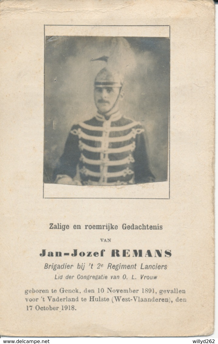 DP Oorlog - WOI - Gesneuveld - Jan Jozef REMANS - Brigadier 2e Reg. Lanciers ° Genk 1891 + Hulste 1918 - Religion & Esotericism