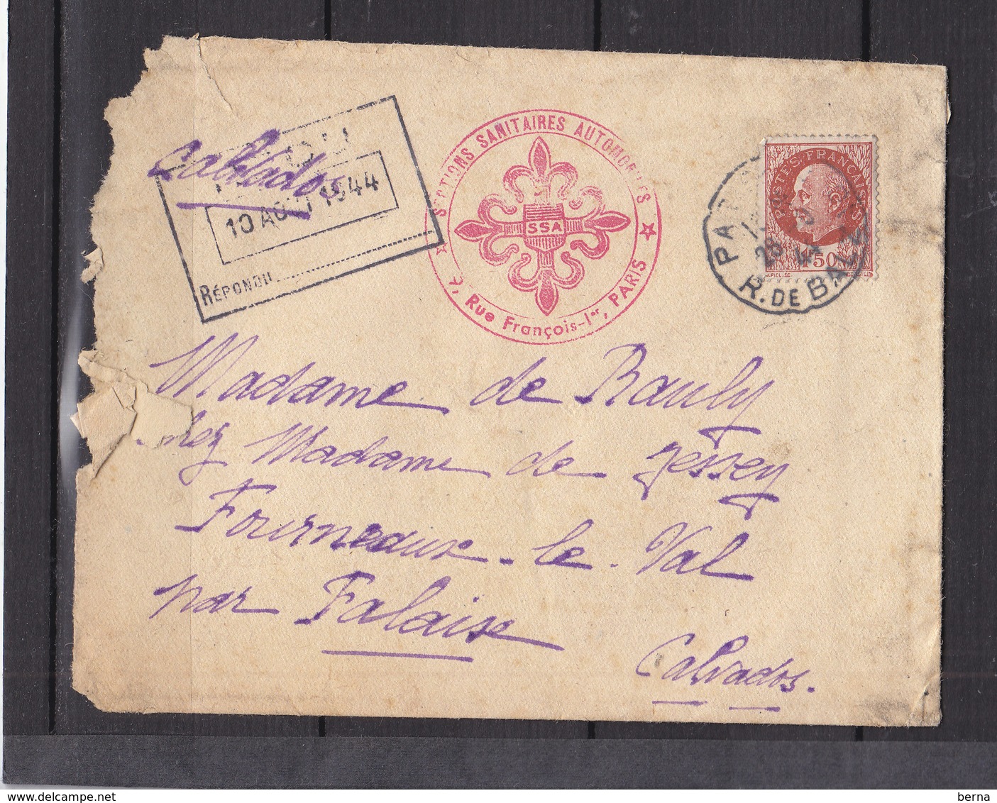 LETTRE PETAIN 1944 SSA SECTIONS SANITAIRES AUTOMOBILES FEMININES  ETAT MOYEN - WW II