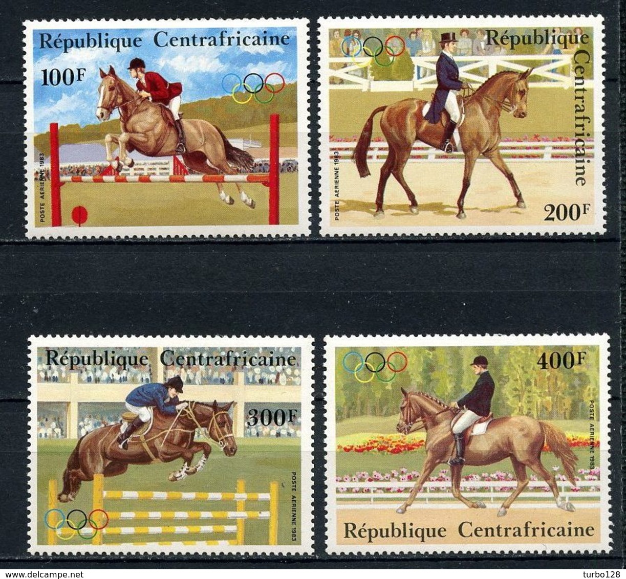 CENTRAFRICAINE 1983 PA N° 276/279 ** Neuf MNH Superbe C 11 € Chevaux Horses Concours Hippique Obstacle Animaux - Centrafricaine (République)