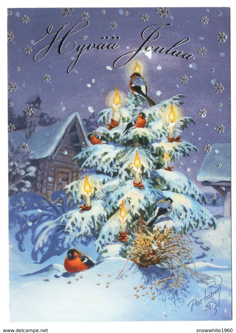 CHRISTMAS POSTCARD FINLAND - GNOME - BIRDS / BULLFINCHES - CHRISTMAS TREE - Artist Signed: PARTANEN - 2017 - Autres & Non Classés