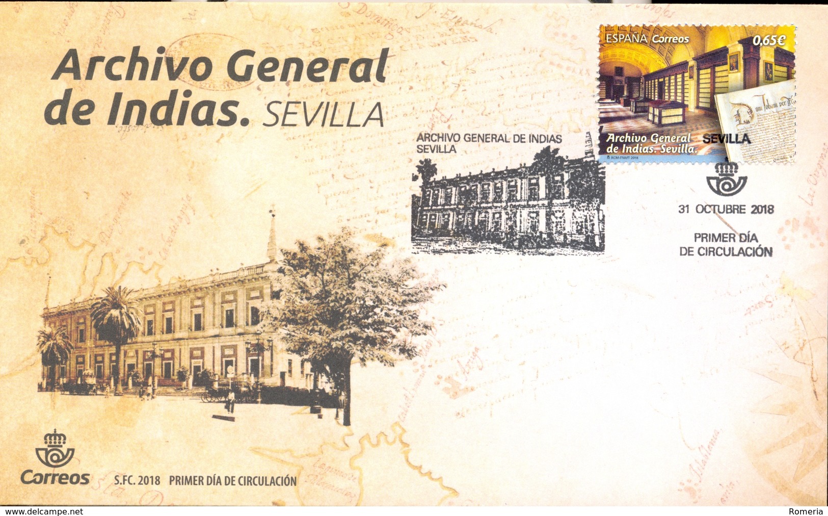 Espagne - 2018 - Timbre Archivo General De Indias Seville En FDC - Exfilna Novembre 2018 - Usados