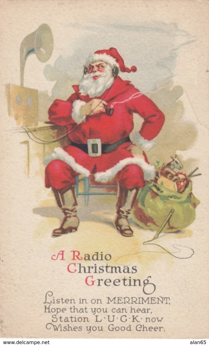 Merry Christmas, 'Radio Christmas Greeting' From Santa, C1920s Vintage Postcard - Santa Claus