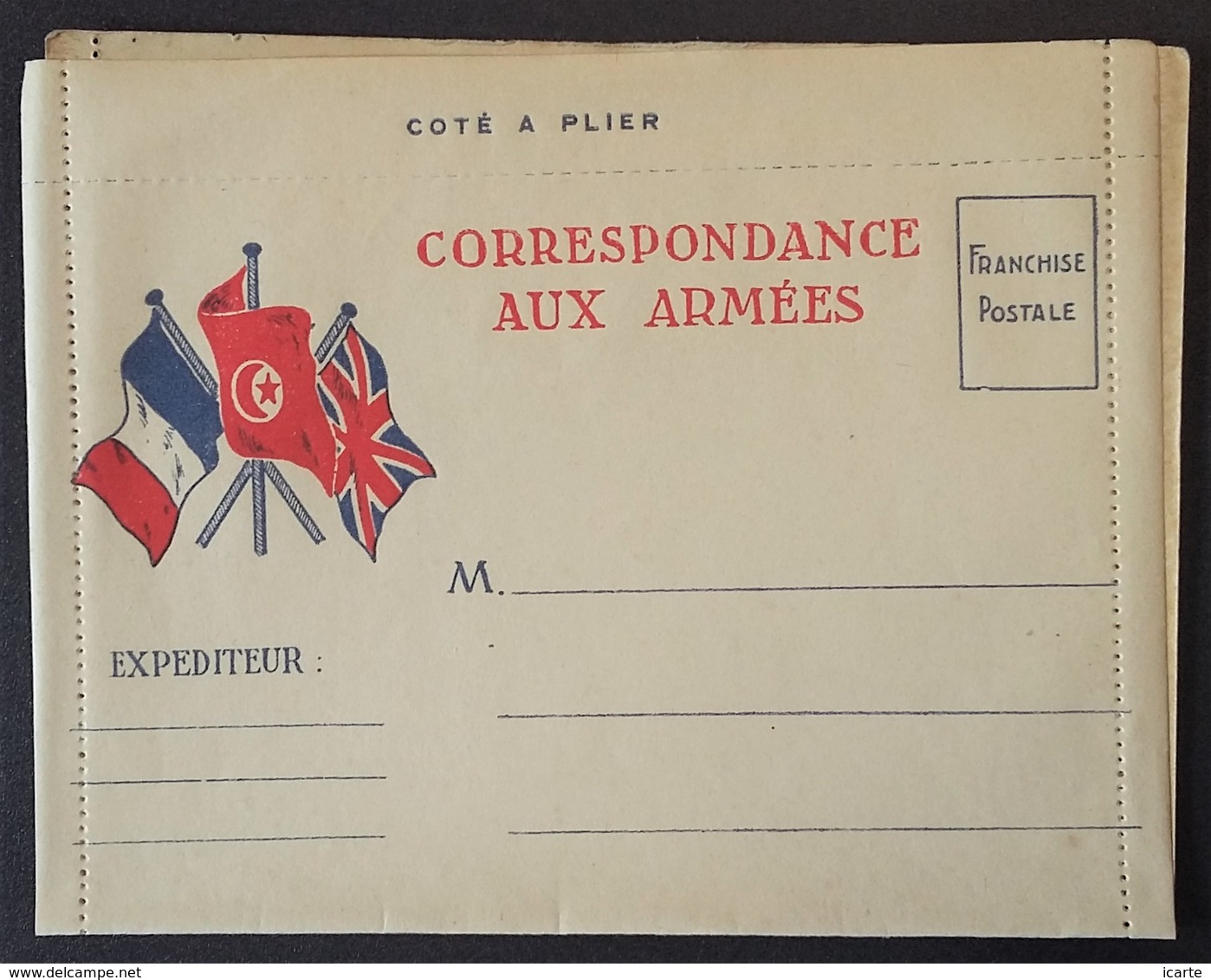 Carte-Lettre De Franchise Militaire Illustrée Trois Drapeaux Dont TUNISIE - Lettres & Documents