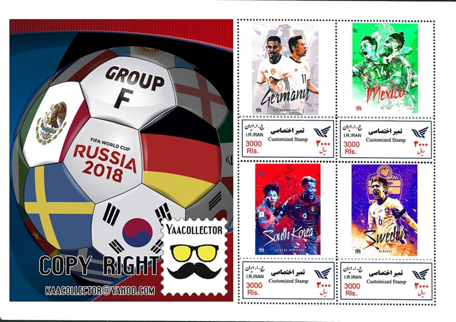 Iran Personalized Sheet 8 Groups World Cup 2018 Russia - 2018 – Russie