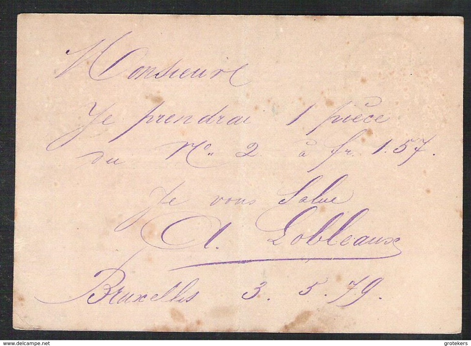 BELGIUM Postal Stationery Mi. P 11 A And B  Cancellation BRUXELLES Sent 1877 And 1879 To ST JOOST TEN NOODE And YPRES - Briefkaarten 1871-1909