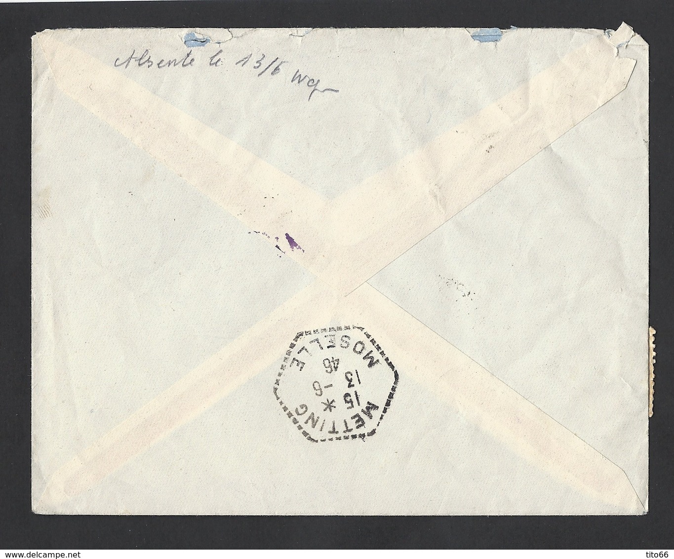 Enveloppe Avec Correspondance Recommandé Par Avion De Sidi Bel Abbes  Timbres Surchargés TAD Du 8/6/1946 Vers Metting - Lettres & Documents