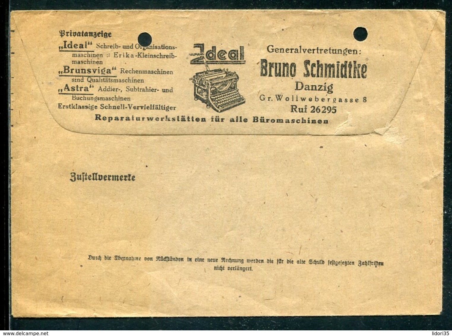 Danzig / 1943 / Brief "Fernsprechamt" Steg-Stempel ZAPPOT, Rs. Werbung Ideal-Schreibmaschinen (12652) - Sonstige & Ohne Zuordnung