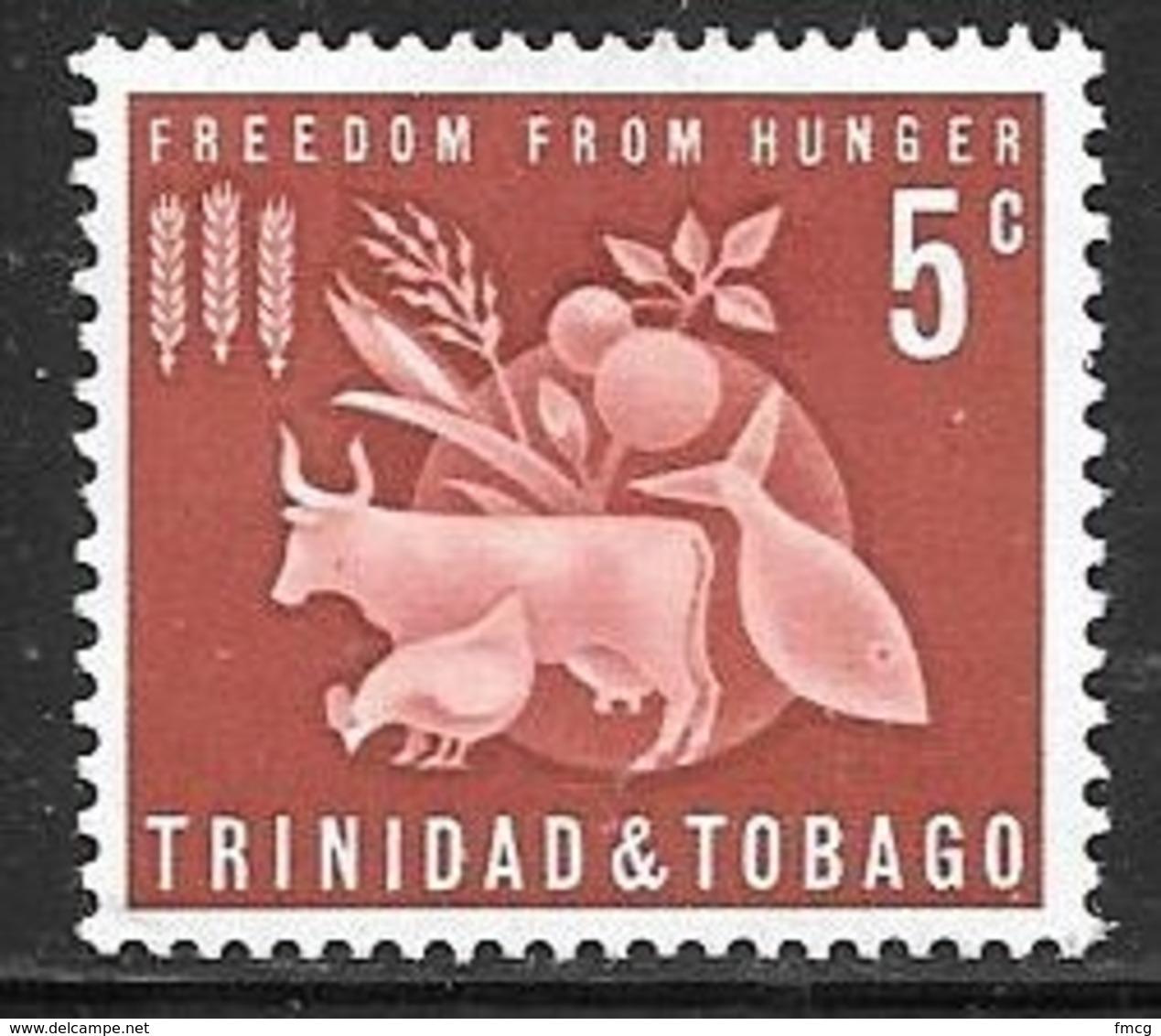 1963 5 Cents Freedom From Hunger, Mint Light Hinged - Trinidad & Tobago (1962-...)