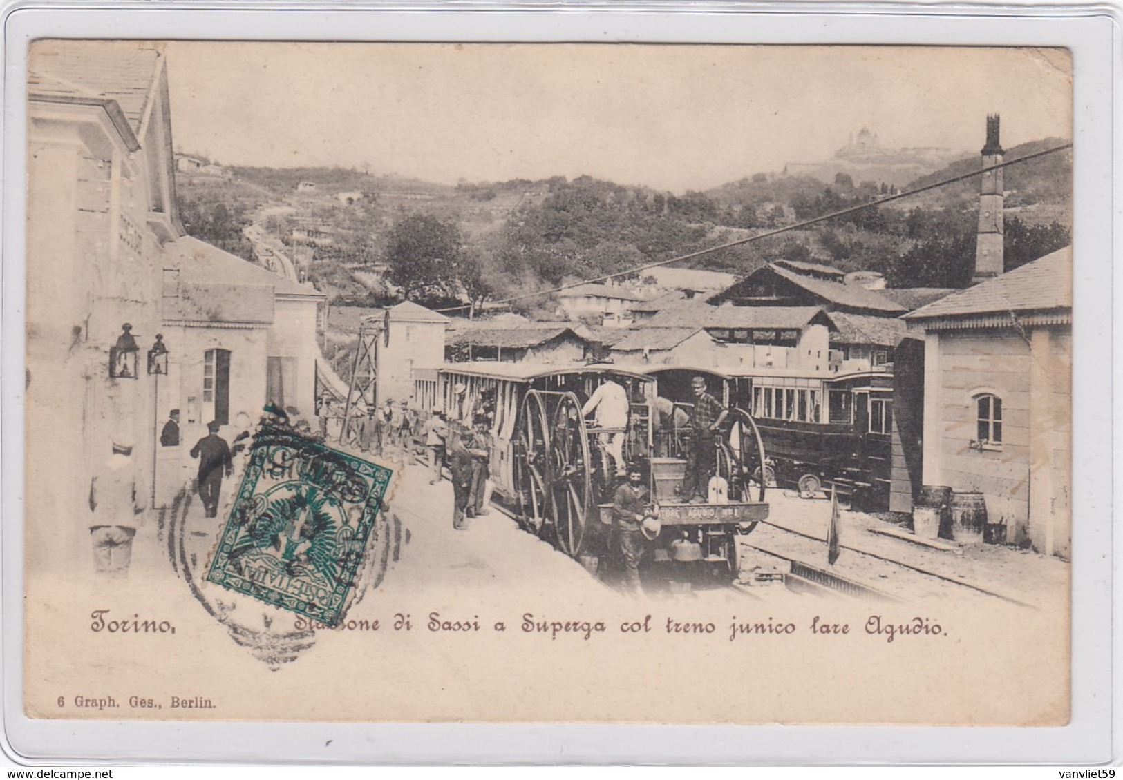 TORINO-STAZIONE DI SASSI A SUPERGA-CON TRENO FUNICOLARE=AGAUDIO=-CARTOLINA VIAGGIATA IL 27-8-1905 - Autres & Non Classés