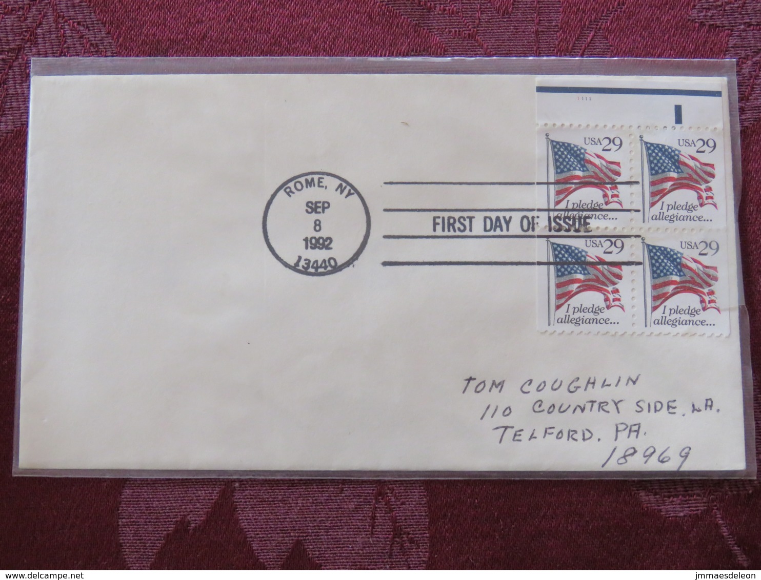 USA 1992 FDC Cover Rome - Flag (booklet) 29c - Lettres & Documents