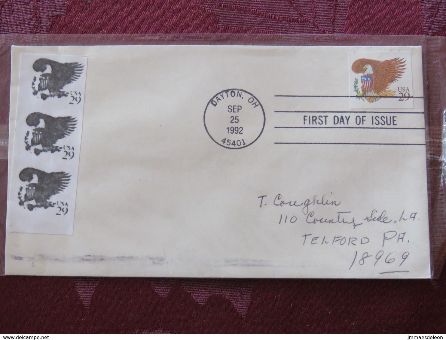 USA 1992 FDC Cover Dayton - Eagle - Unperf. - Value In Brown - Lettres & Documents