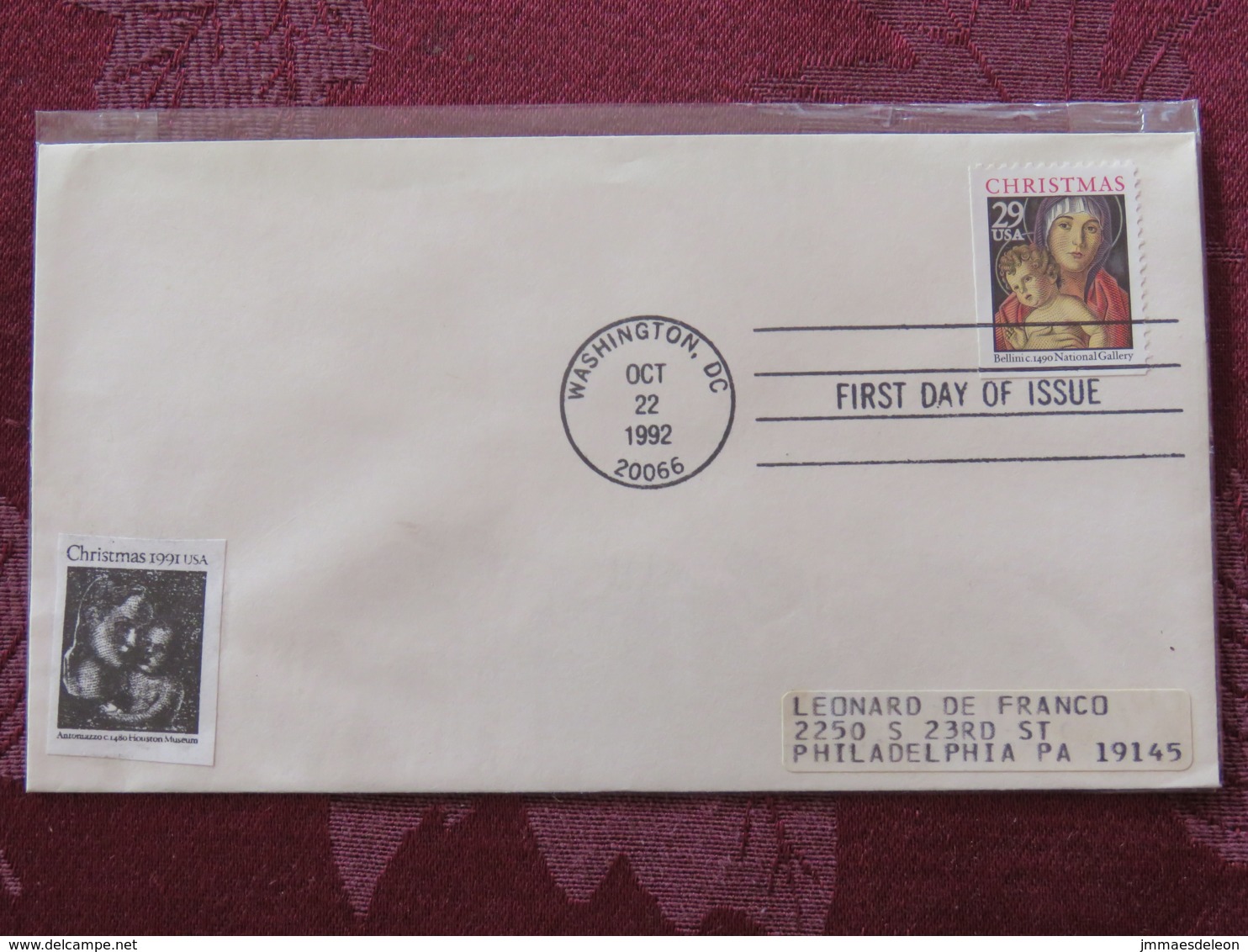 USA 1992 FDC Cover Washington - Christmas - Virgin And Child By Bellini - Lettres & Documents