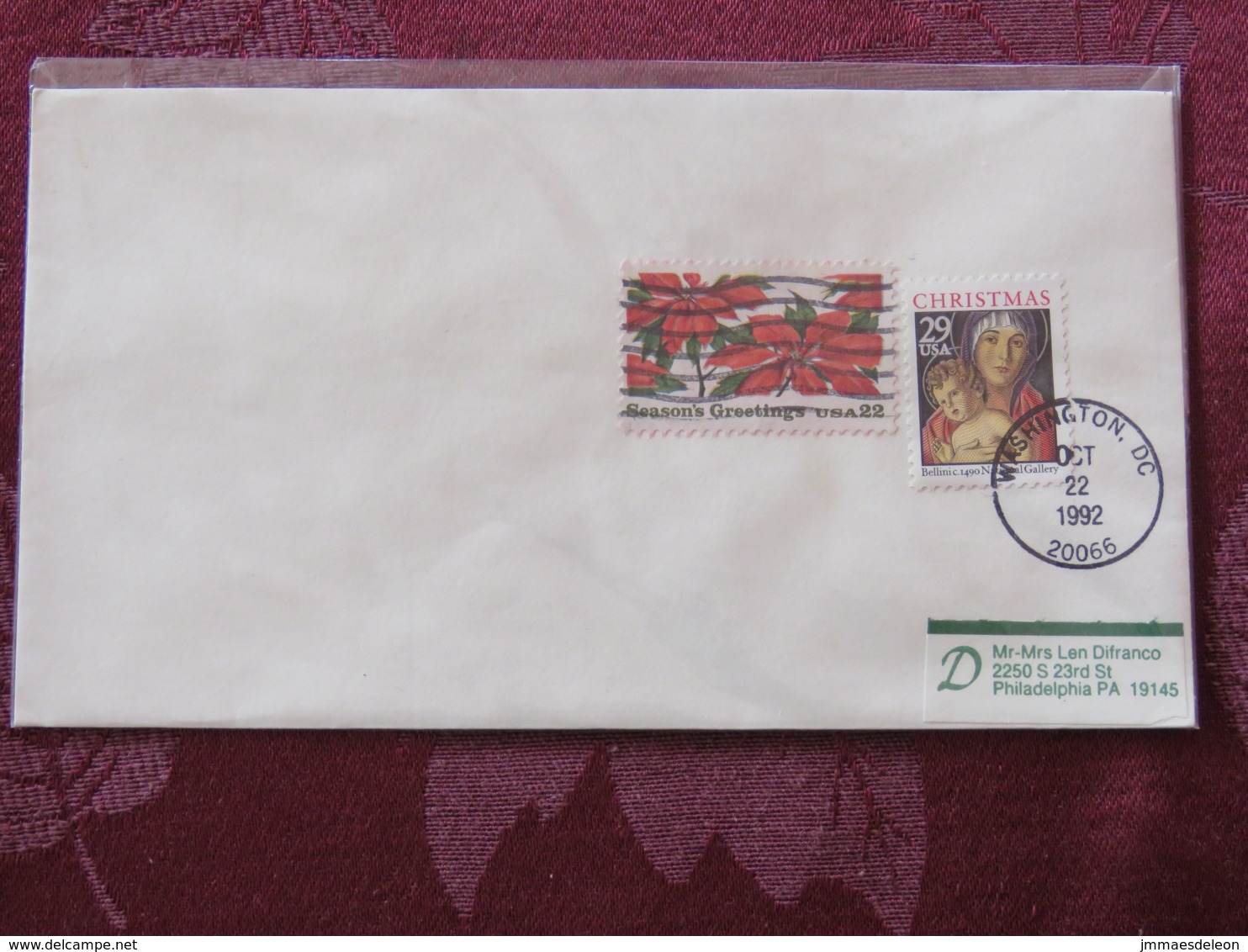 USA 1992 FDC Cover Washington - Christmas - Virgin And Child By Bellini - Flowers - Lettres & Documents