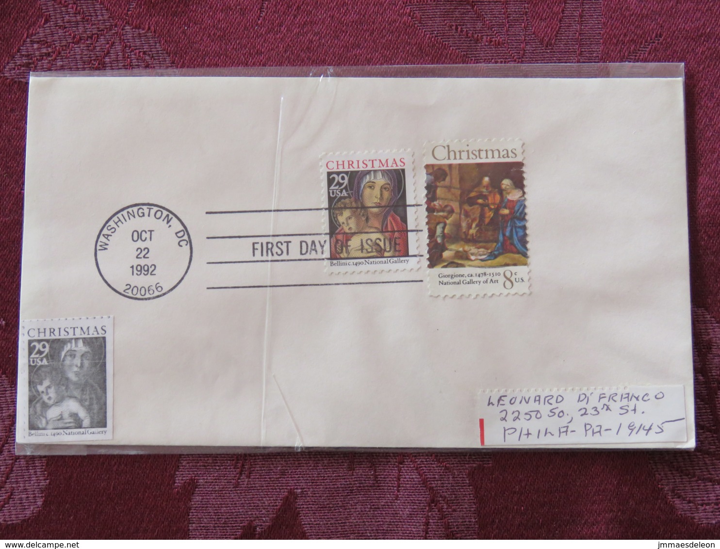 USA 1992 FDC Cover Washington - Christmas - Virgin And Child By Bellini - Giorgione - Lettres & Documents