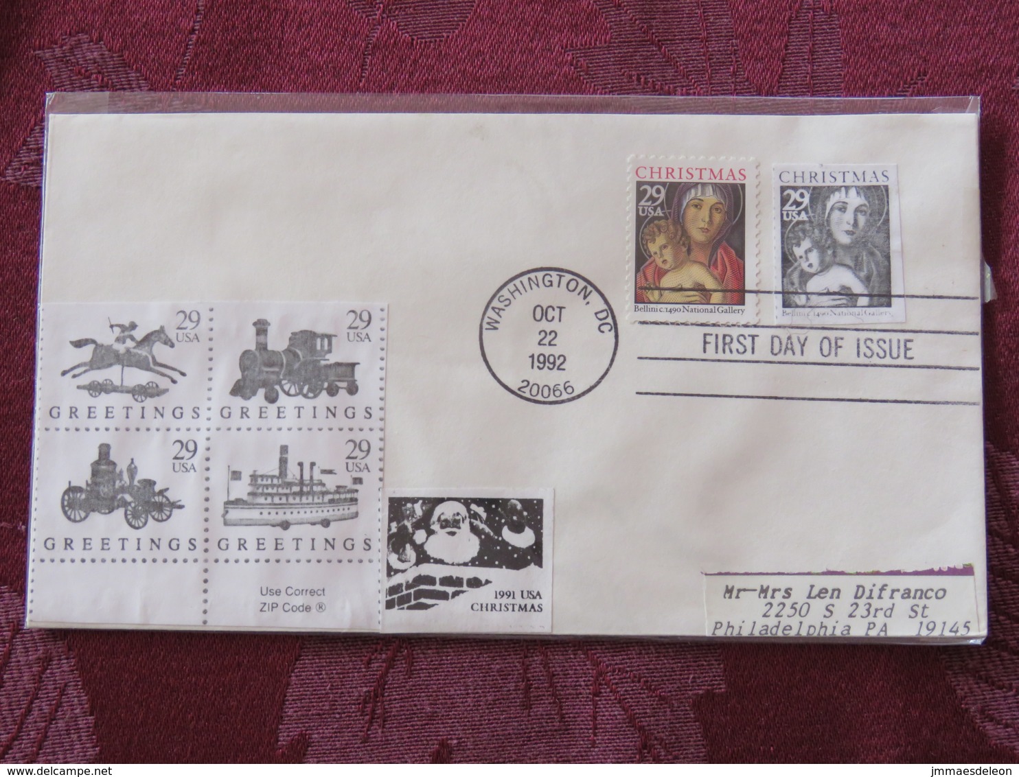 USA 1992 FDC Cover Washington - Christmas - Virgin And Child By Bellini - Lettres & Documents