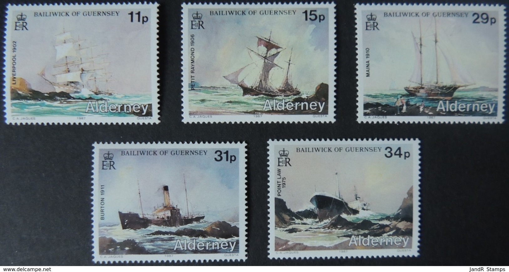 ALDERNEY 1987 SHIPWRECKS SET OF 5 VALUES MNH A28-A31 SHIPS DISASTERS - Alderney