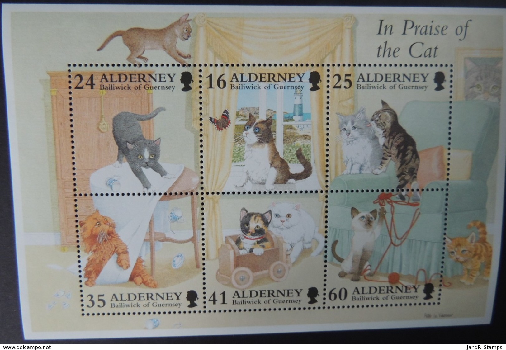 ALDERNEY 1996 CATS MINIATURE SHEET 6 VALUES MNH MSA95 ANIMALS BUTTERFLIES - Alderney