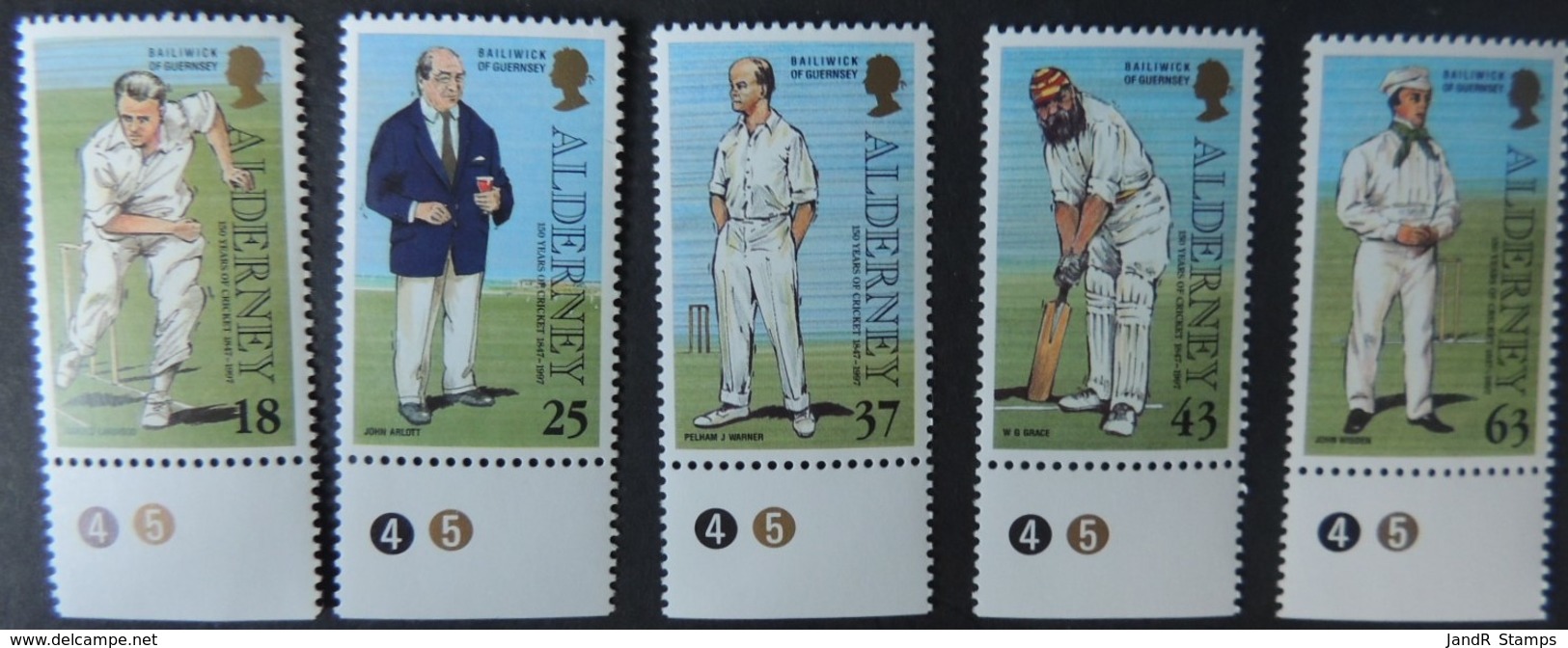 ALDERNEY 1997 CRICKET 5 VALUES MNH A96-A100 SPORT - Alderney