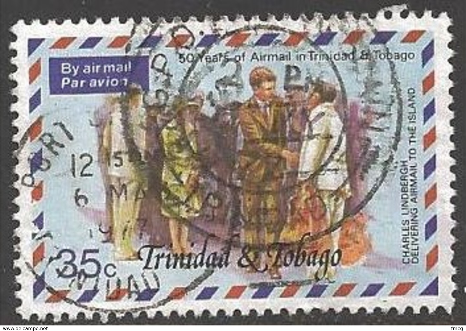 1977 25 Cents Lindbergh, Air Mail, Used - Trinidad & Tobago (1962-...)