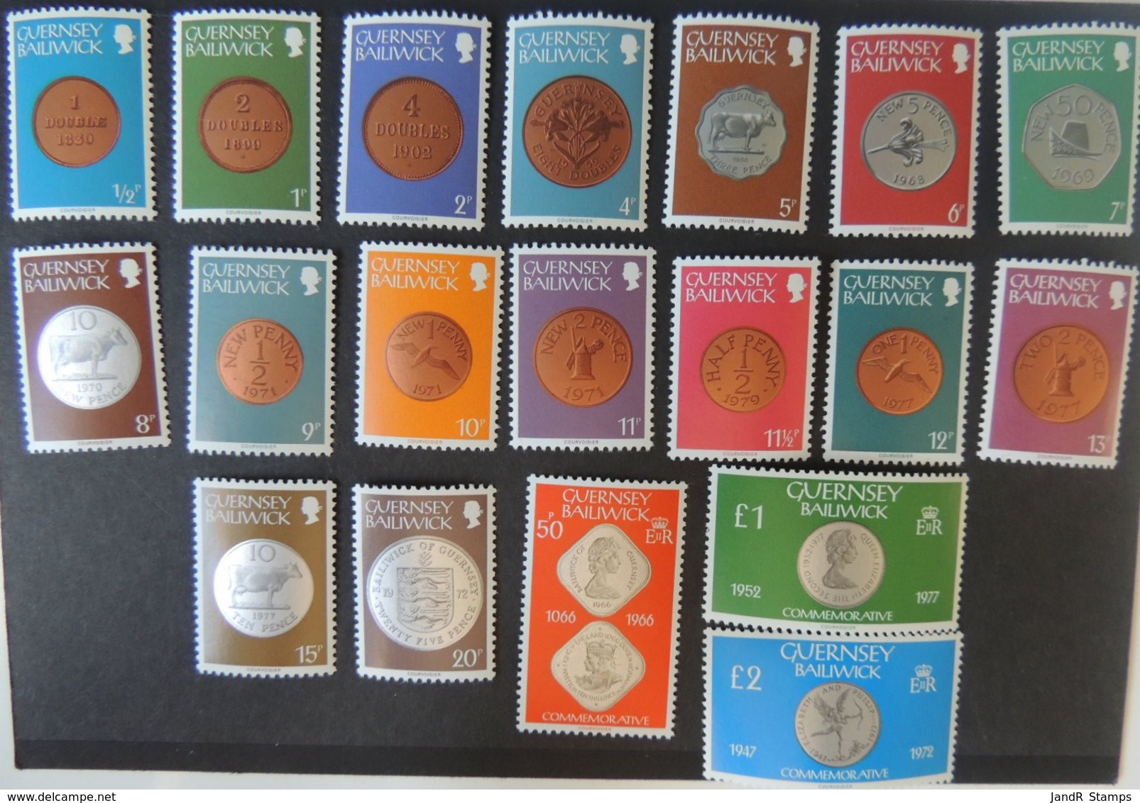 GUERNSEY 1979 DEFINITIVES COINS 19 VALUES INCLUDES £1 AND £2 (SEE SCAN) MNH - Guernsey