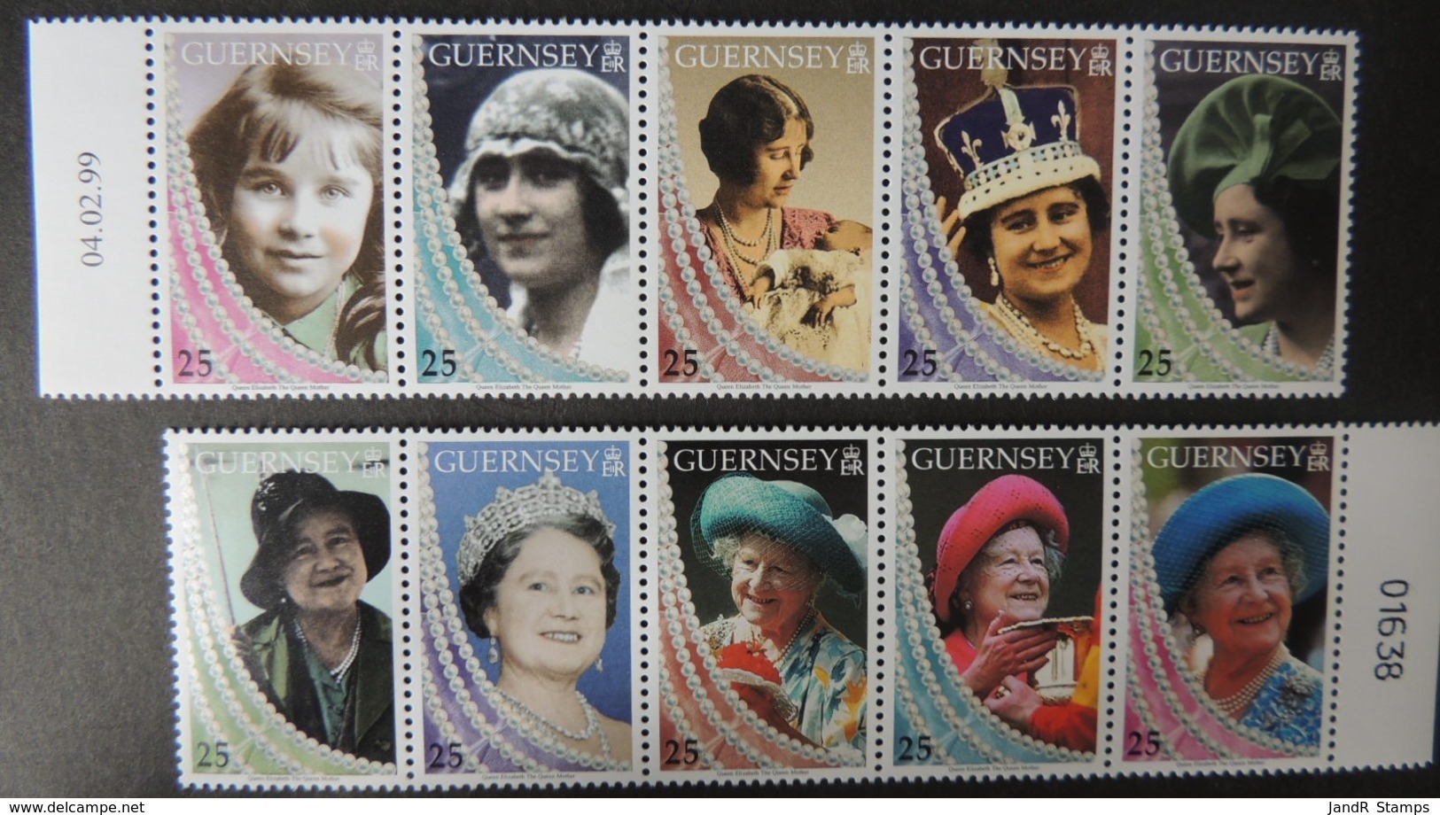 GUERNSEY 1999 QUEEN MOTHER LIFE AND TIMES SET OF 10 VALUES MNH SG817-826 ROYALTY - Guernsey