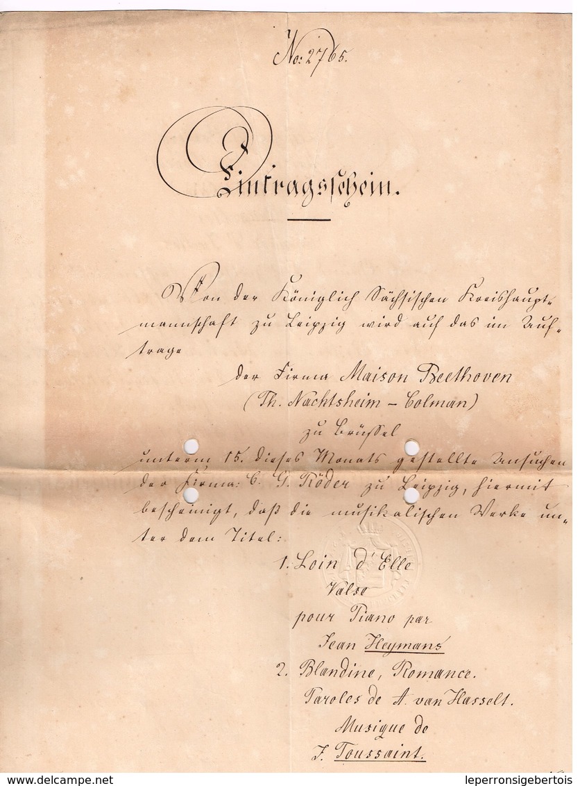 Lettre De La Maison Beethoven à Leipzig Du 16 Avril 1875 - Concerne 2 Oeuvres Musicales - 1800 – 1899