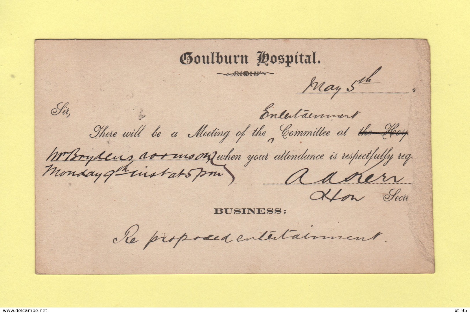 Nouvelle Galles Du Sud - Entier Postal Repique Goulburn Hospital - 1892 - Entiers Postaux