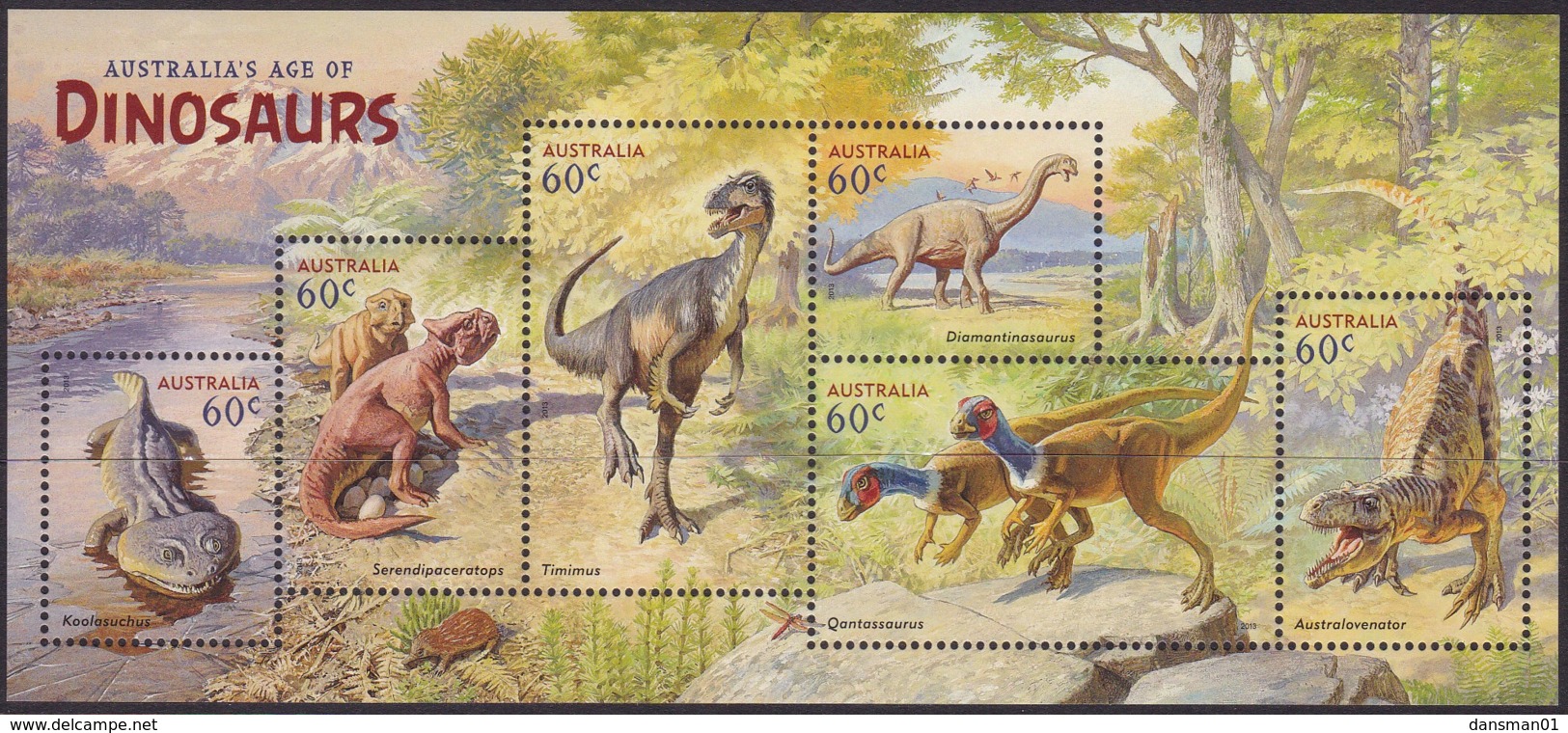 Australia 2013 Dinosaur Mint Never Hinged Sheet - Nuovi