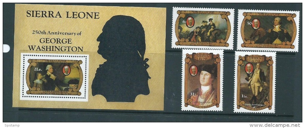 Sierra Leone 1982 George Washington Anniversary Set 4 & Miniature Sheet MNH - Sierra Leone (...-1960)